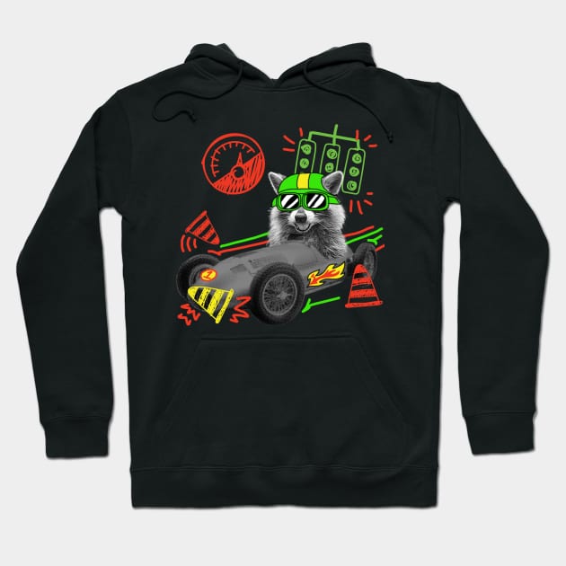 Raccoon in a rocket car Hoodie by BananaPrints